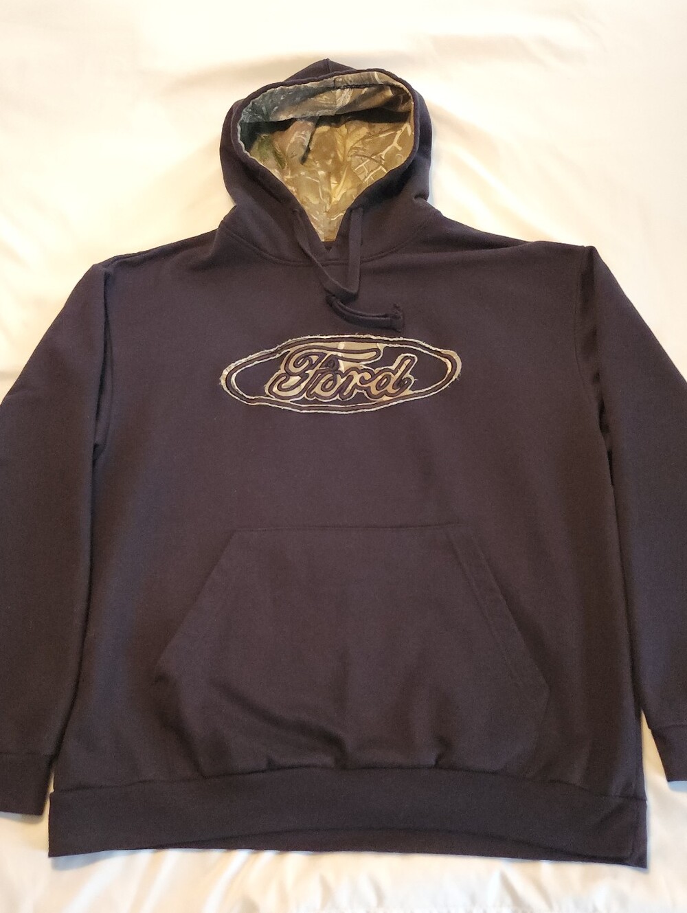 Buckhorn River FORD Motor 3D Logo Black Hooded Sweatshirt Realtree Camo Mens L